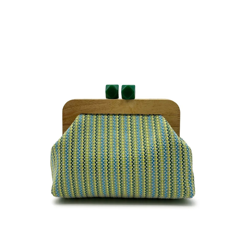 Striped Straw Shell Clutch