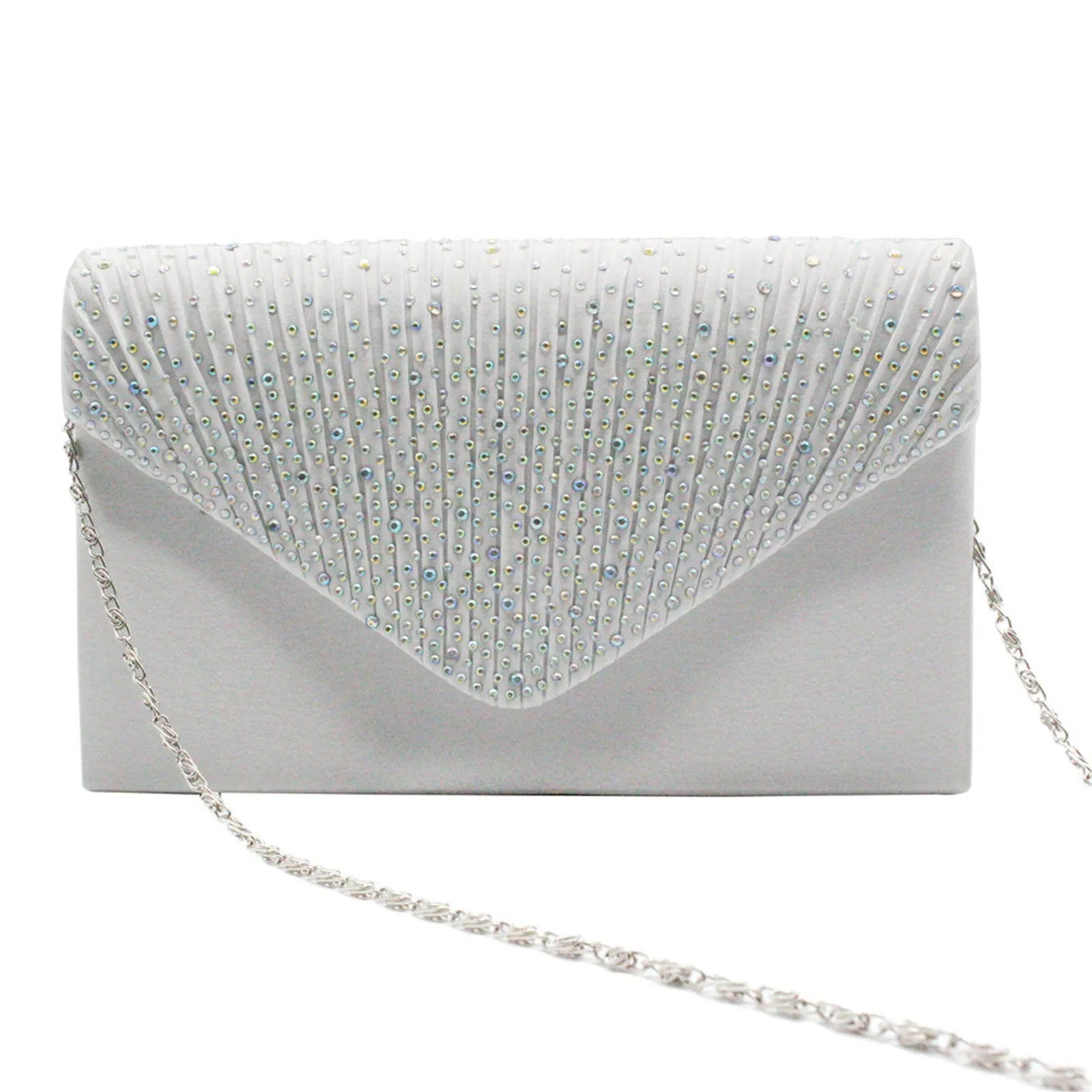 Women'S Fashion Elegant Clutches Trend Satin Rhinestone Shoulder Bag With Thin Chain Party Banquet Dress Matching Evening Bags