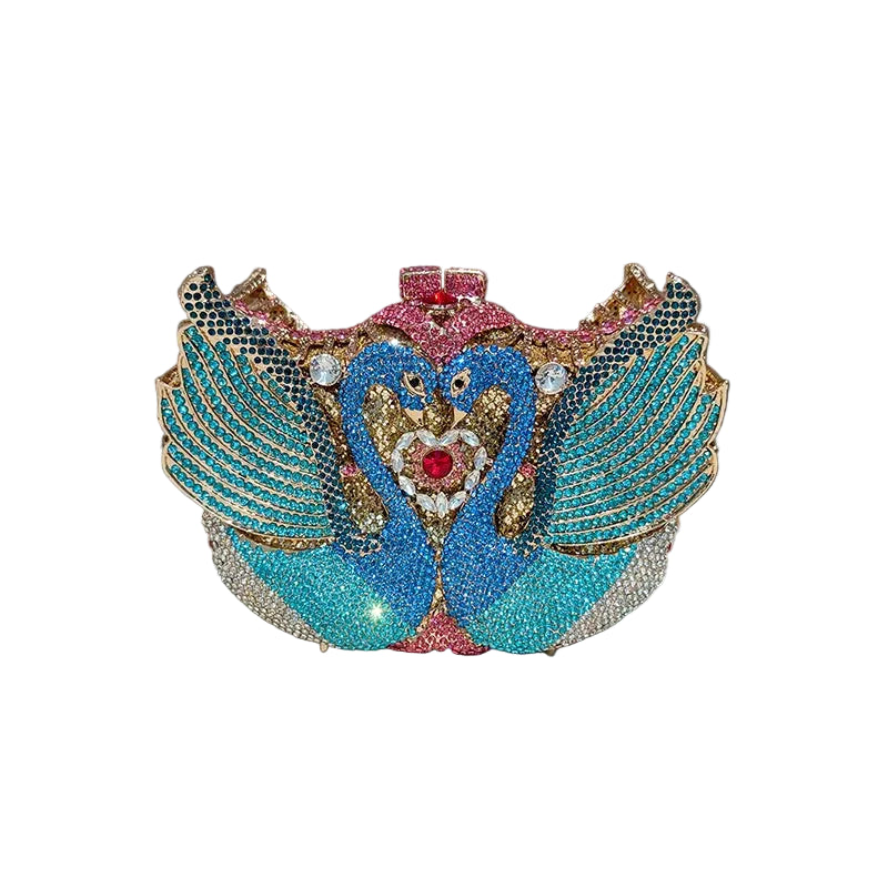 Swan Rhinestone Metal Clutch