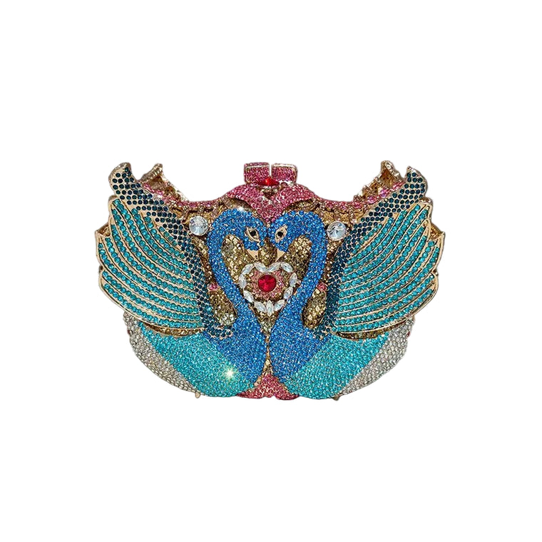 Swan Rhinestone Metal Clutch