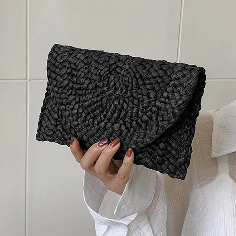 Straw Knitted Envelope Clutch