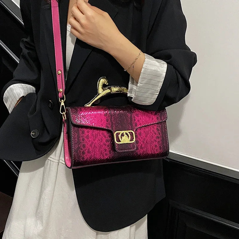 New Ladies Metal Buckle Simple Fashion Shoulder Bag Party Commuting Bag Women Luxury Brand Design PU Leather Bag
