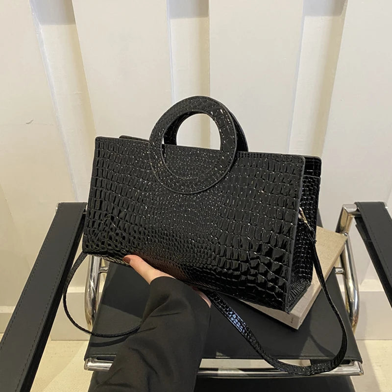 Women's Crocodile Pattern PU Leather Handbags Green Square Bag Fashion Brand Shoulder Messenger Bags Female Clutches