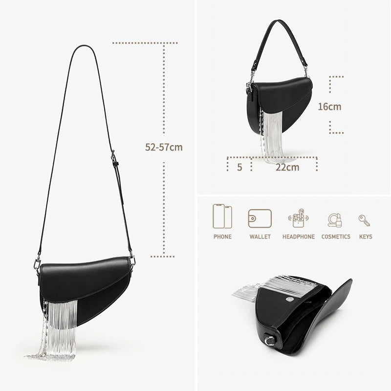 Leather Tassel Saddle Bag