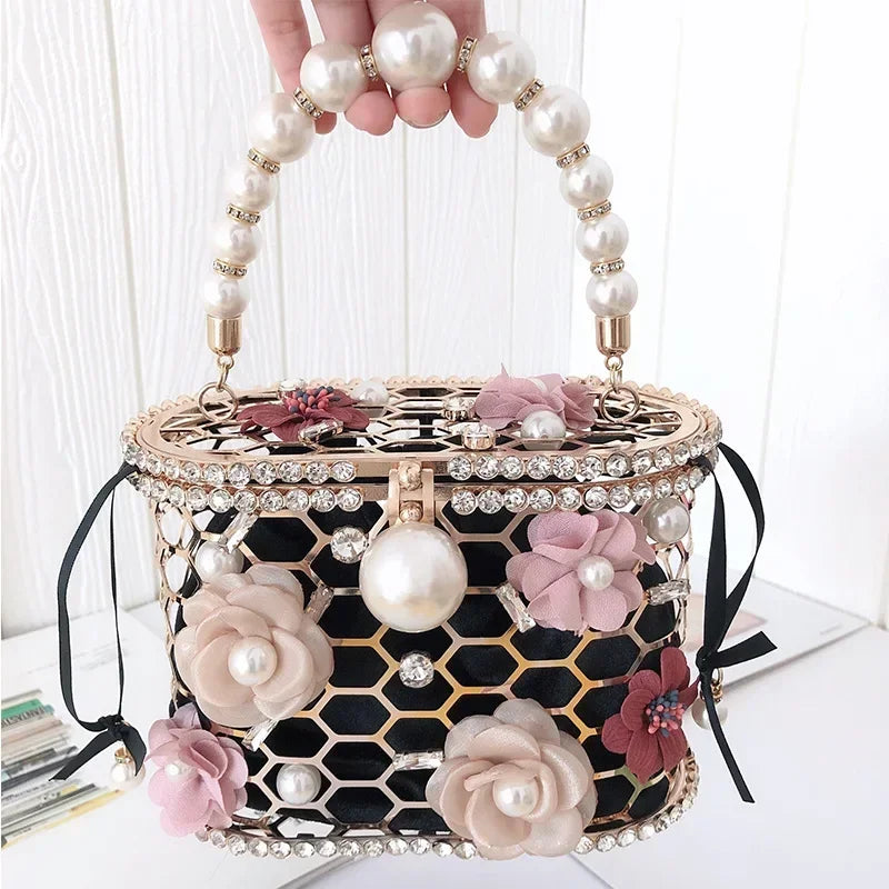 Pearl Metallic Bucket Clutch