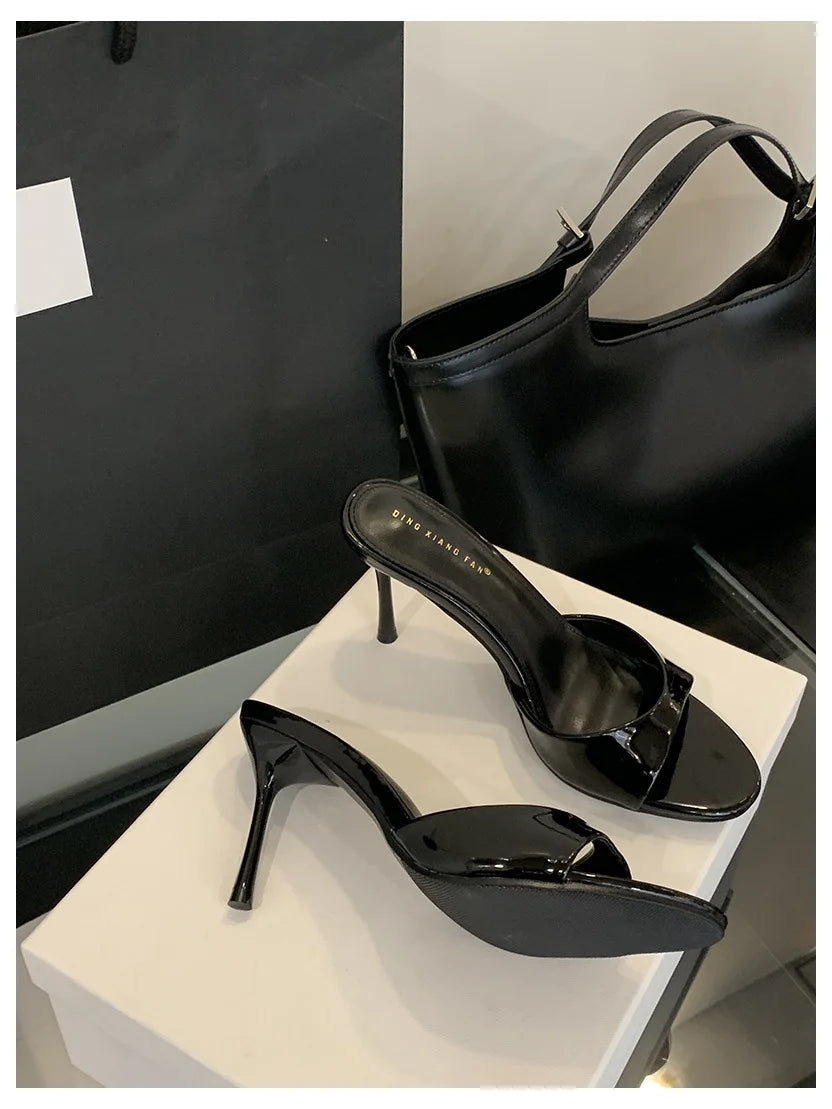 Patent Open Toe Mules