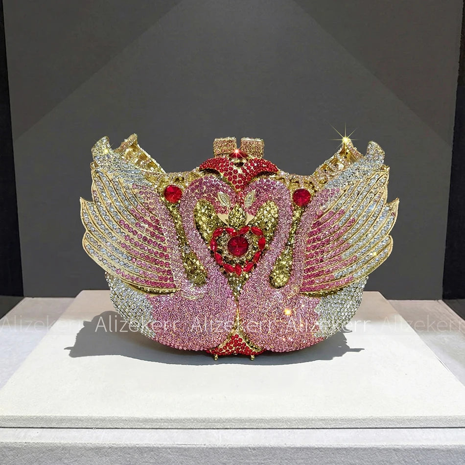 Swan Rhinestone Metal Clutch