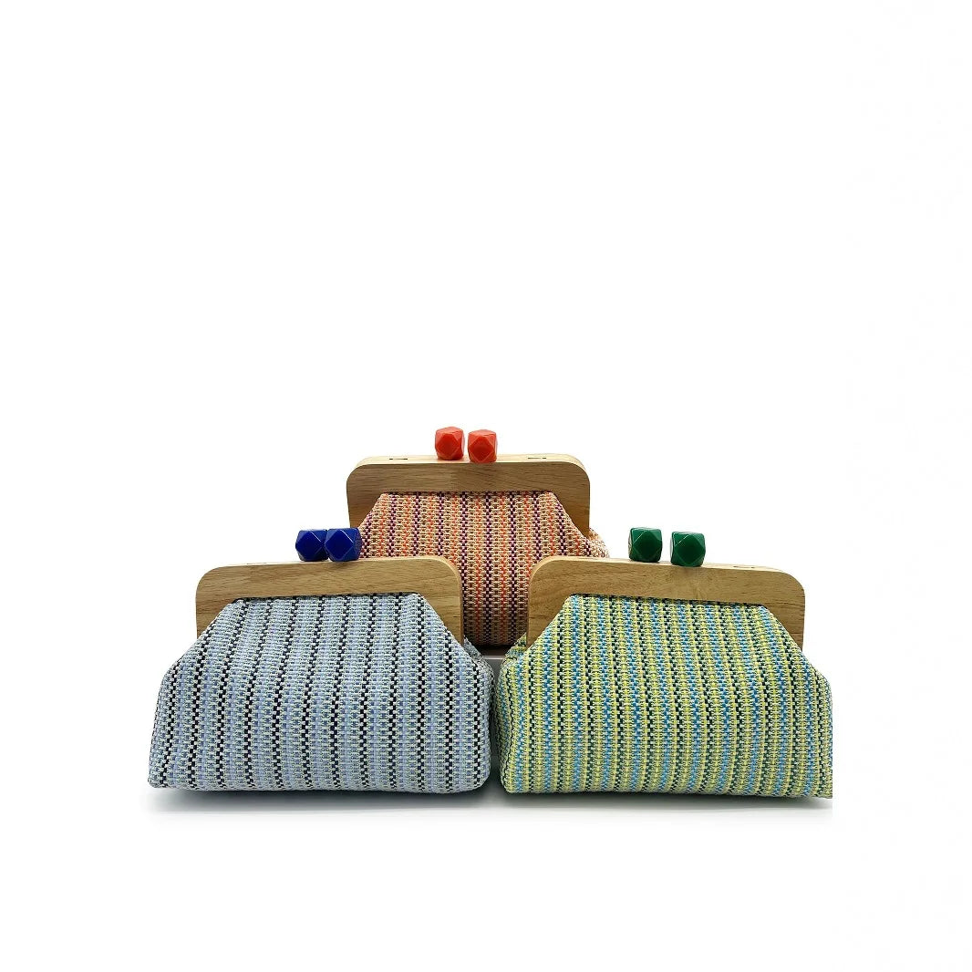 Striped Straw Shell Clutch