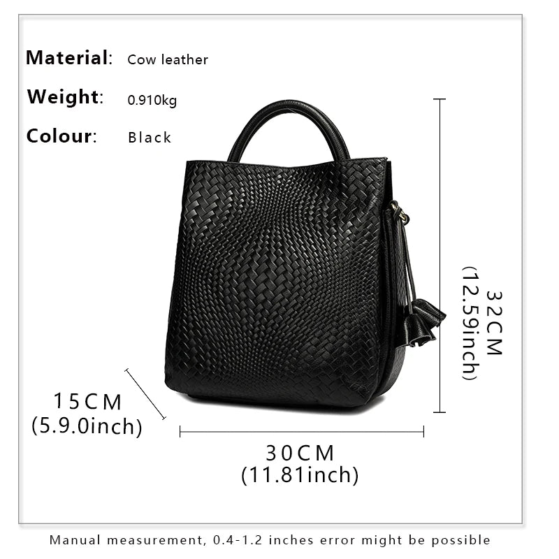 Woven Cowhide Commuter Handbag