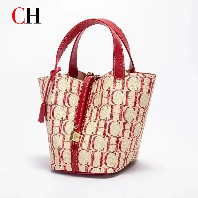 Printed Lock Bucket Handbag