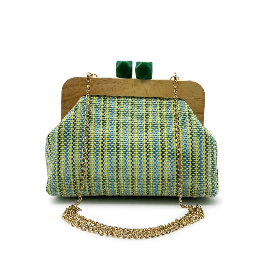 Striped Straw Shell Clutch