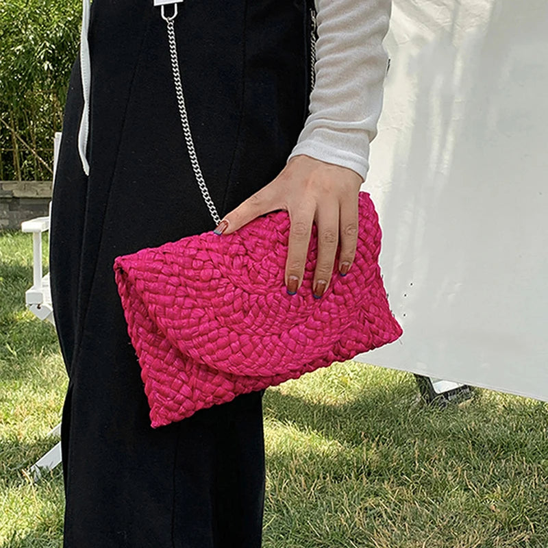 Straw Knitted Envelope Clutch