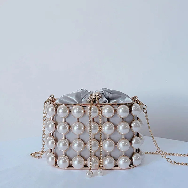 Pearl Metallic Bucket Clutch