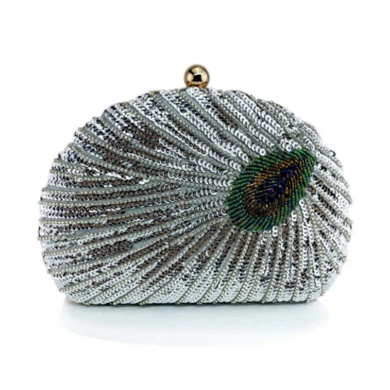 Embroidered Shell Sequin Clutch