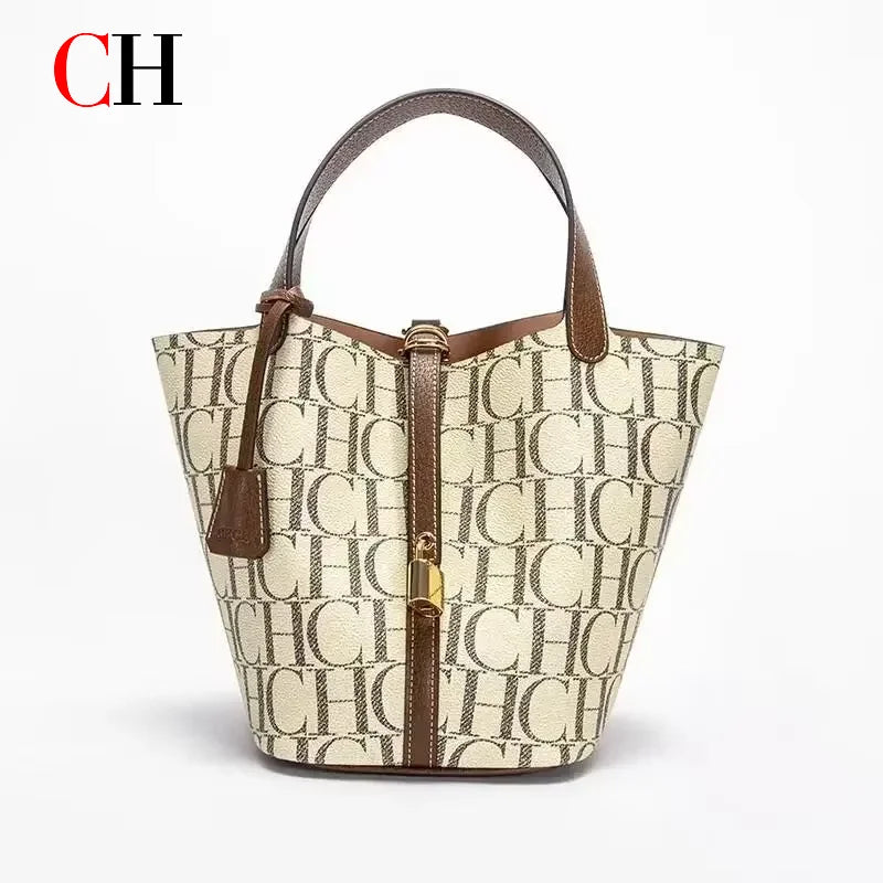 Printed Lock Bucket Handbag