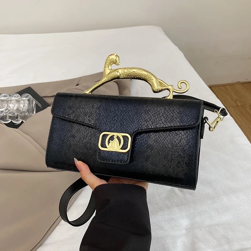New Ladies Metal Buckle Simple Fashion Shoulder Bag Party Commuting Bag Women Luxury Brand Design PU Leather Bag