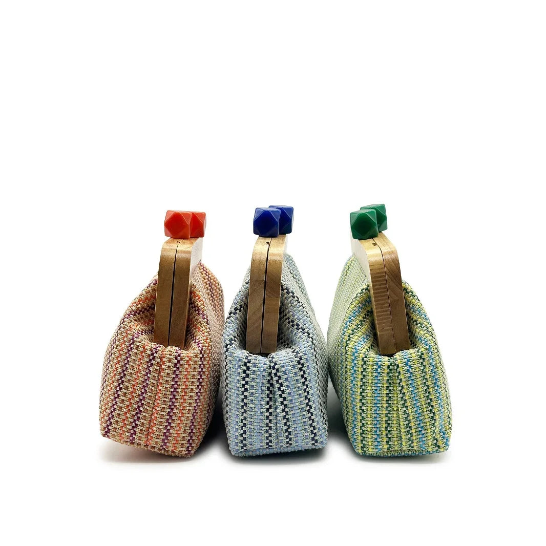 Striped Straw Shell Clutch