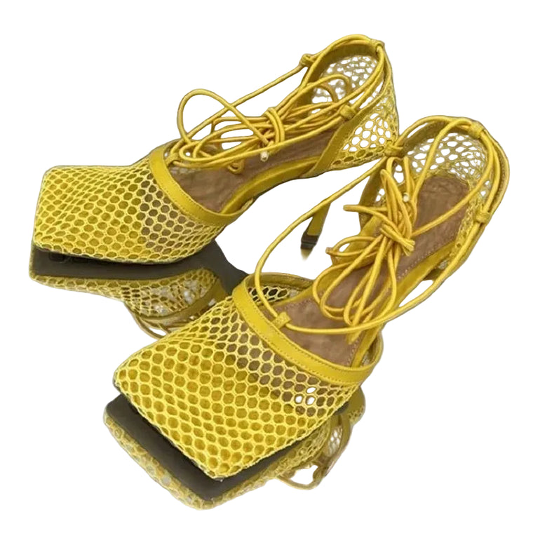 Mesh Lace Up Stilettos