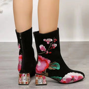 Floral Rhinestone Ankle Boots