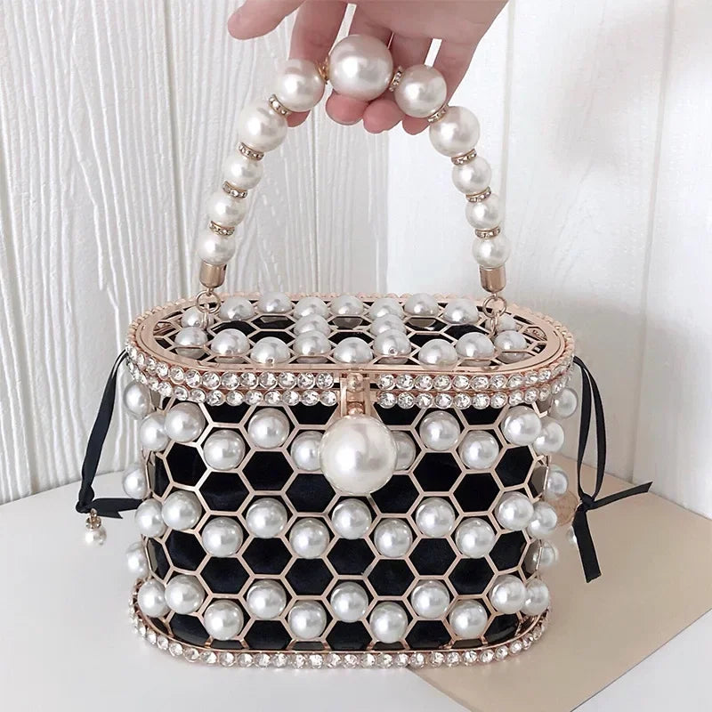 Pearl Metallic Bucket Clutch