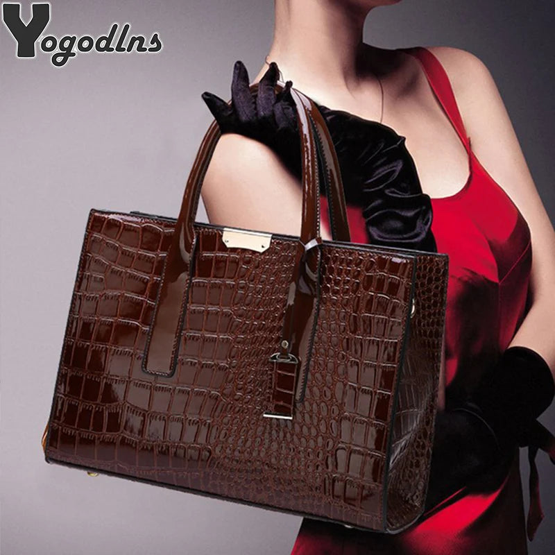 Crocodile Patent Satchel Bag
