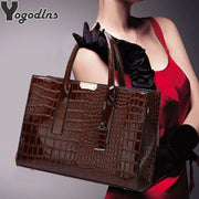 Crocodile Patent Satchel Bag