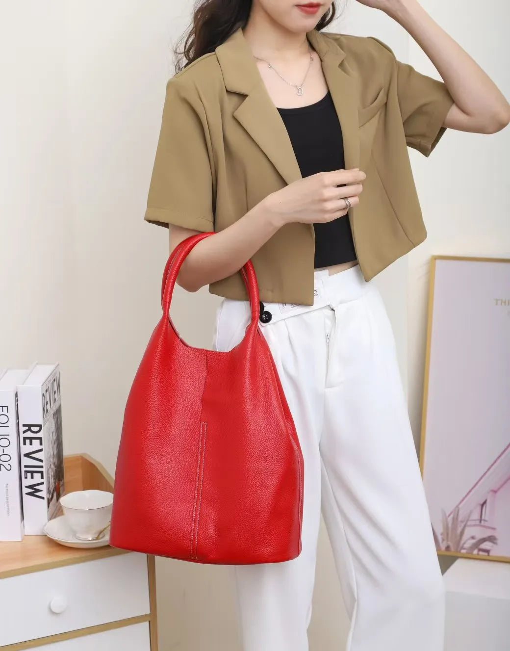 Soft Cowhide Bucket Tote
