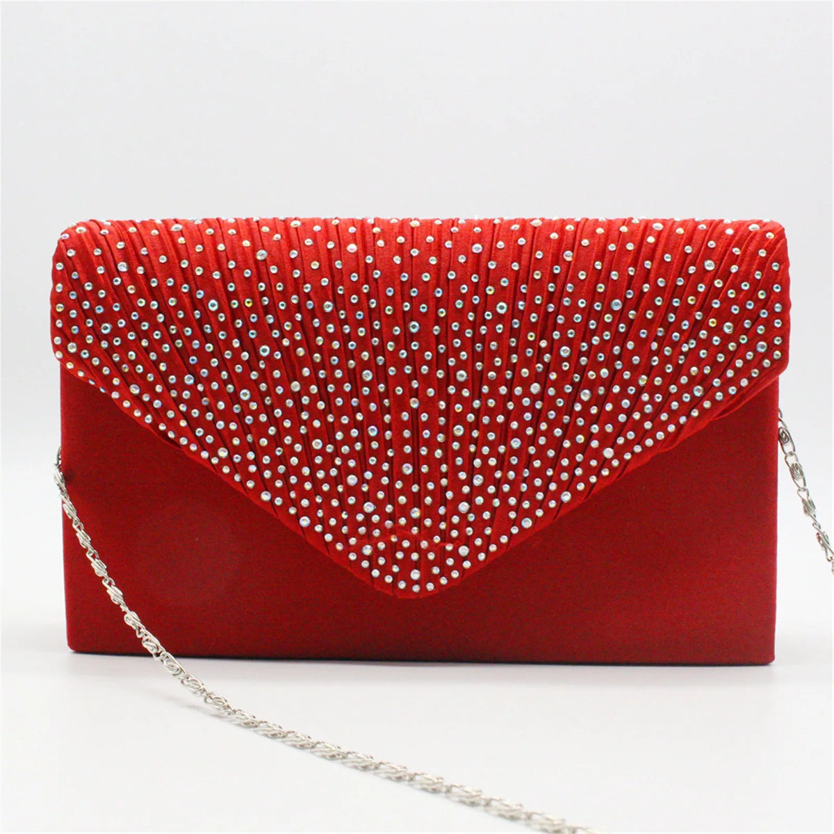 Satin Rhinestone Envelope Clutch
