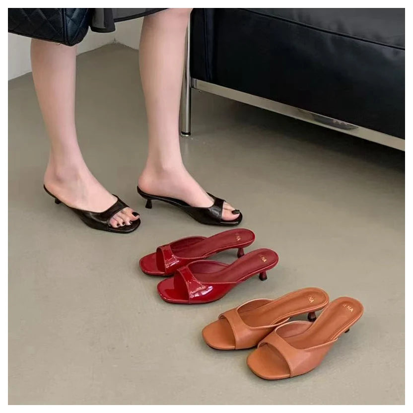 Patent Open Toe Mules
