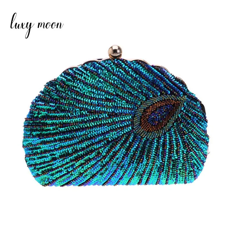 Shell Shape Women's Clutch Bag Sequin Purses and Handbags Luxury Designer Retro Embroidery Evening Bag Female Party Handbag Z079
