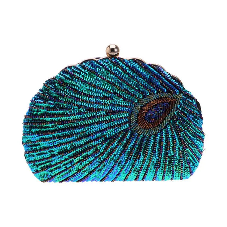Embroidered Shell Sequin Clutch