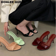 Patent Open Toe Mules