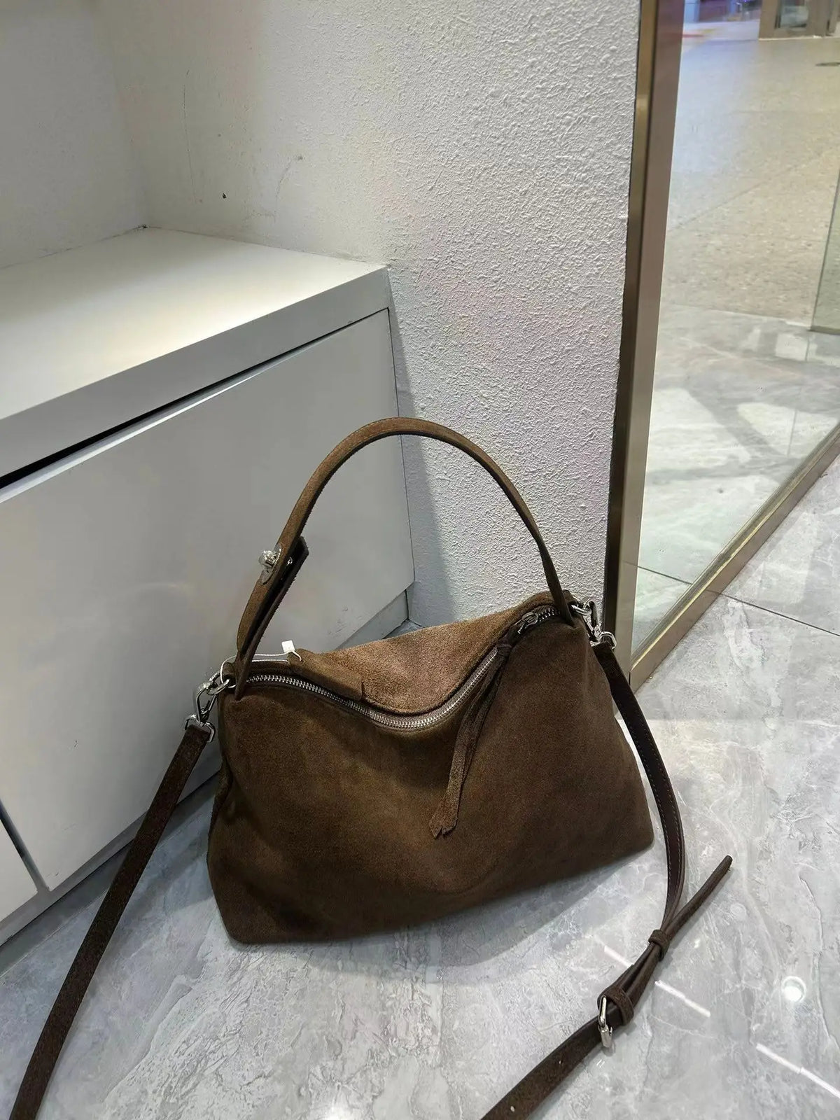 Suede Boston Shoulder Bag