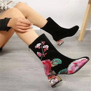 Floral Rhinestone Ankle Boots
