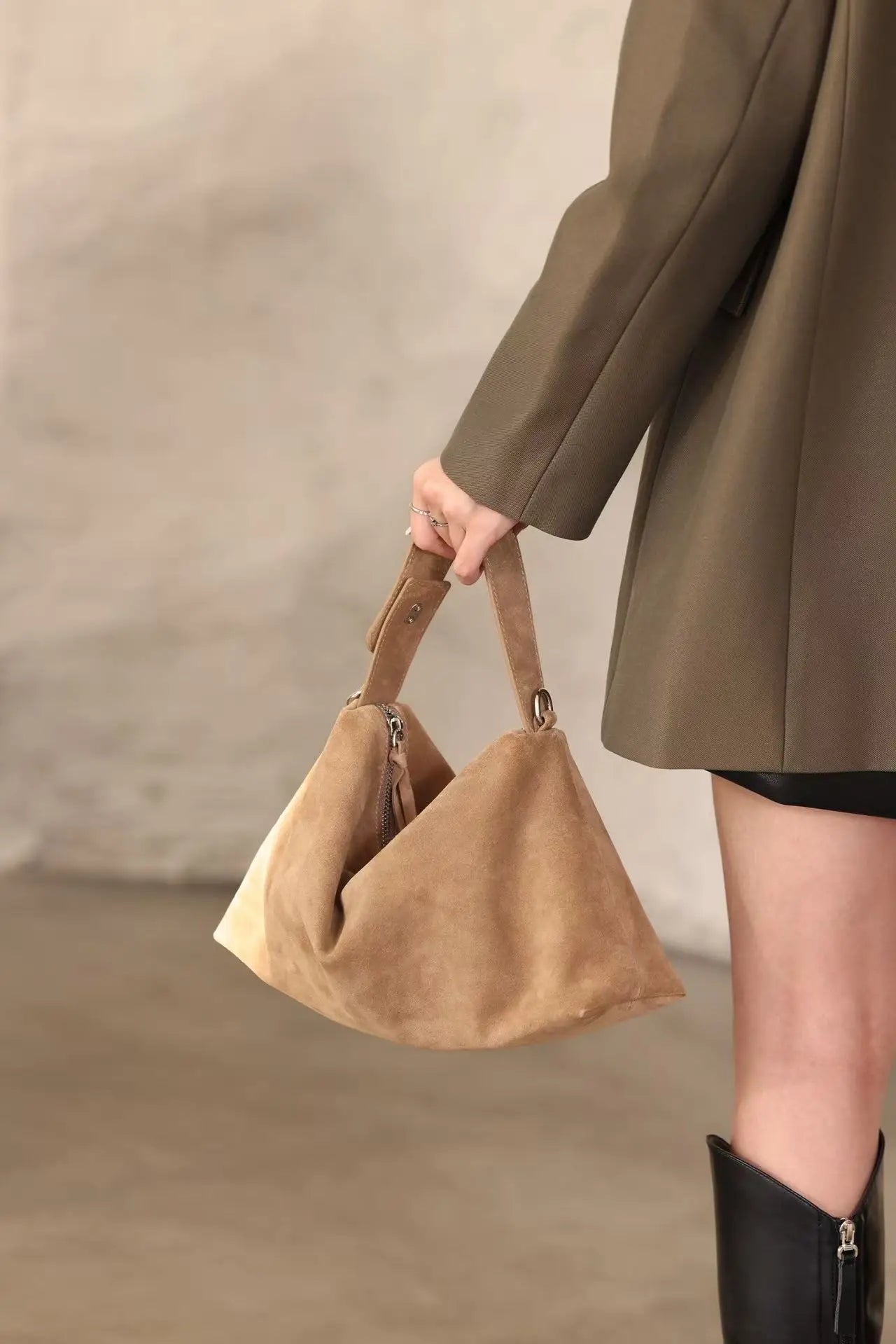 Suede Boston Shoulder Bag