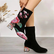 Floral Rhinestone Ankle Boots