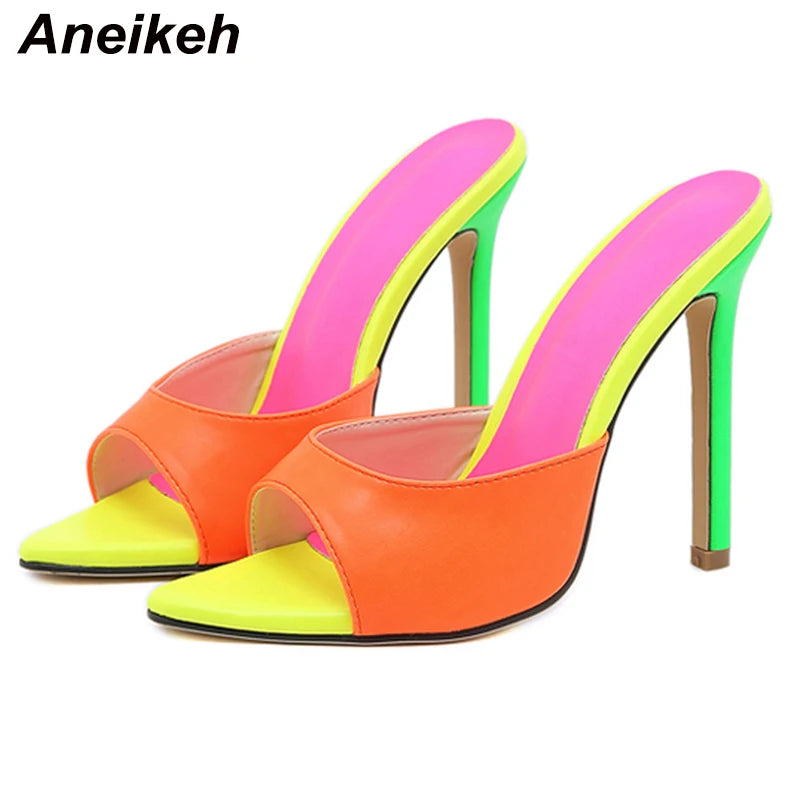 Orange Pointed Mule Heels