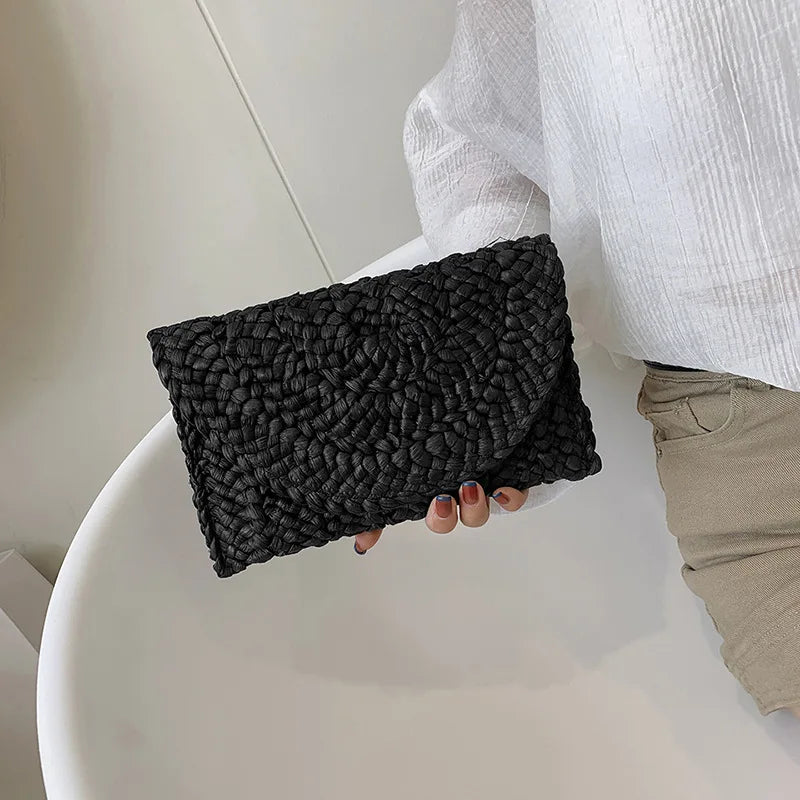 Straw Knitted Envelope Clutch