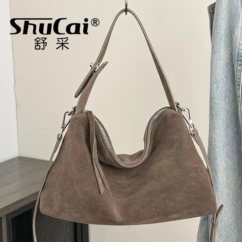Suede Boston Shoulder Bag