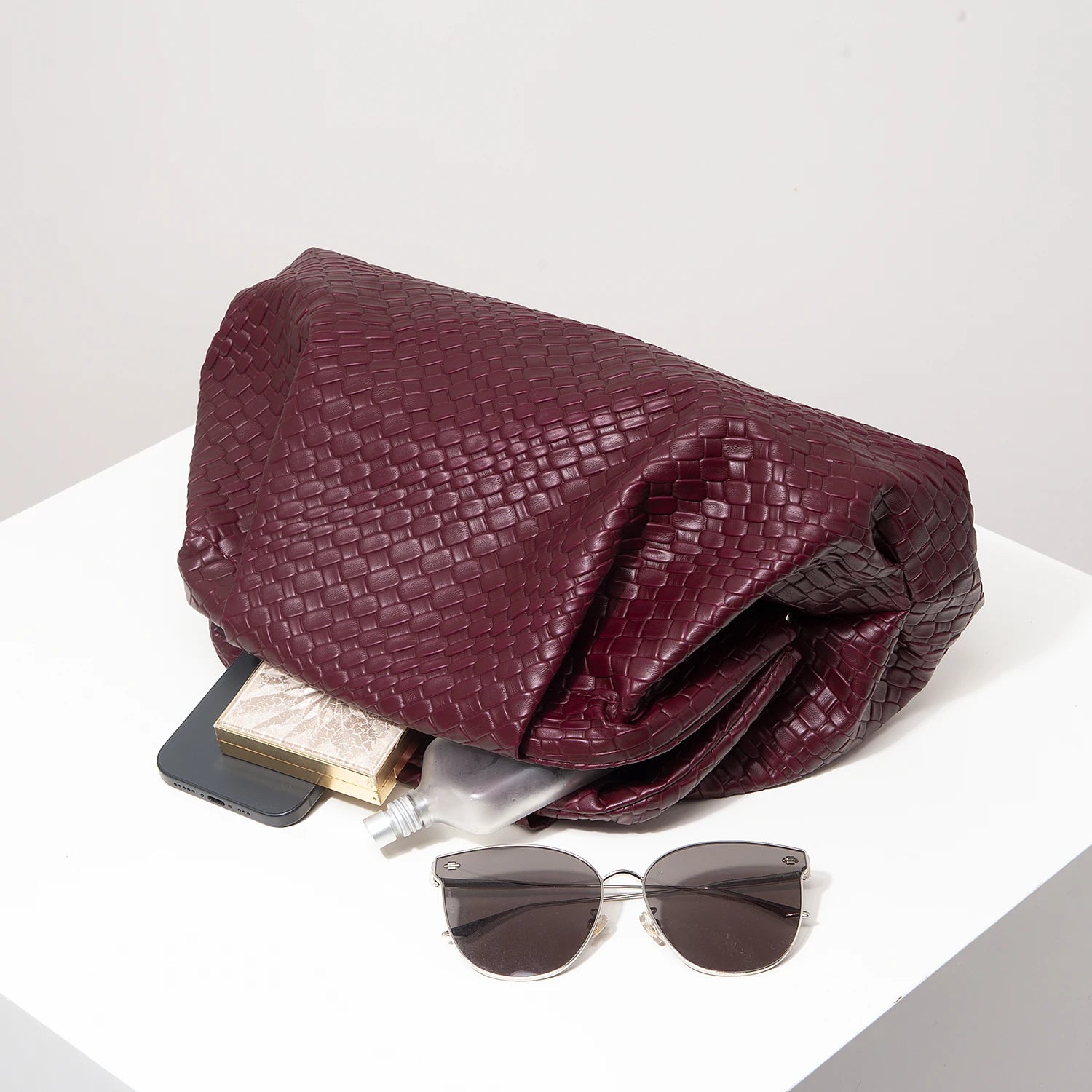 Woven Burgundy Kisslock Clutch