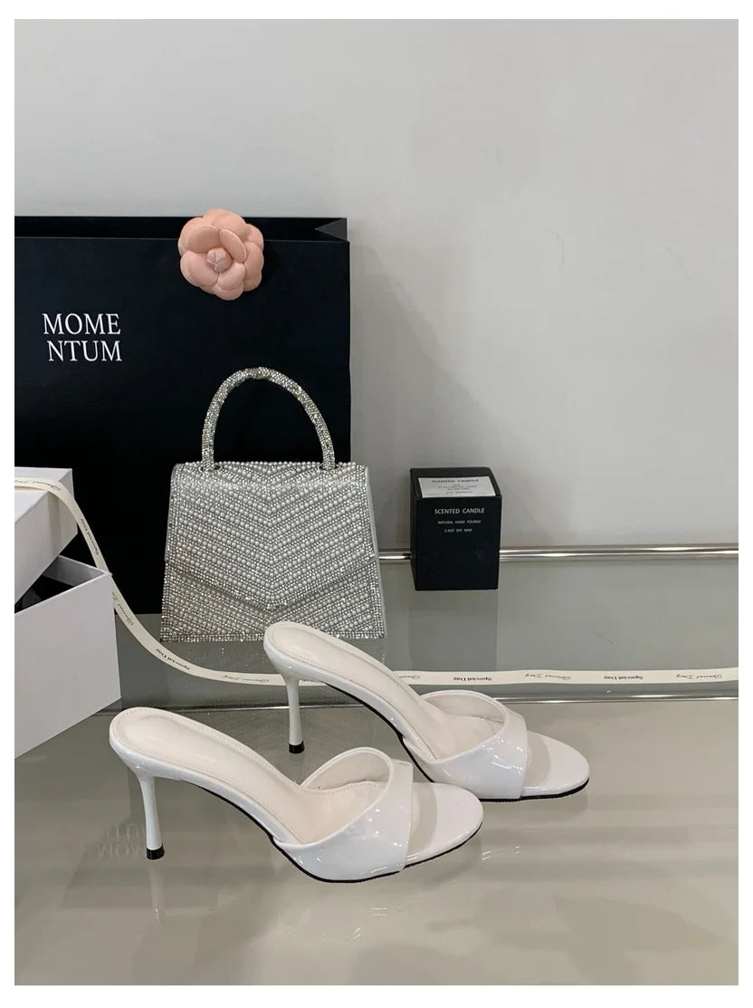 Patent Open Toe Mules