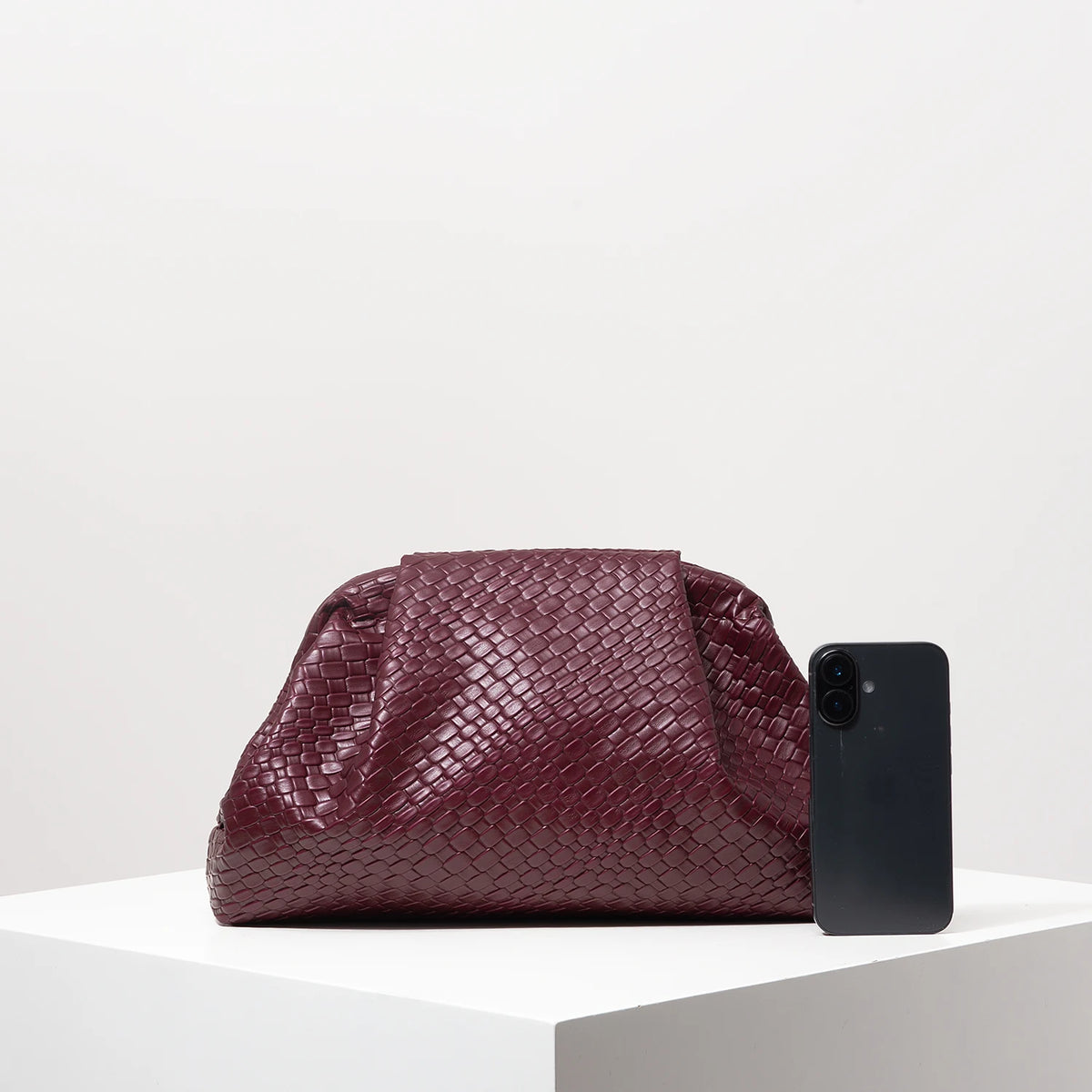 Woven Burgundy Kisslock Clutch