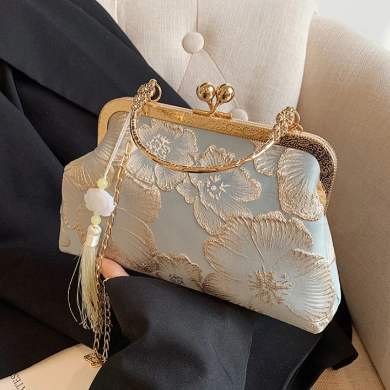 Embroidered Silk Square Clutch