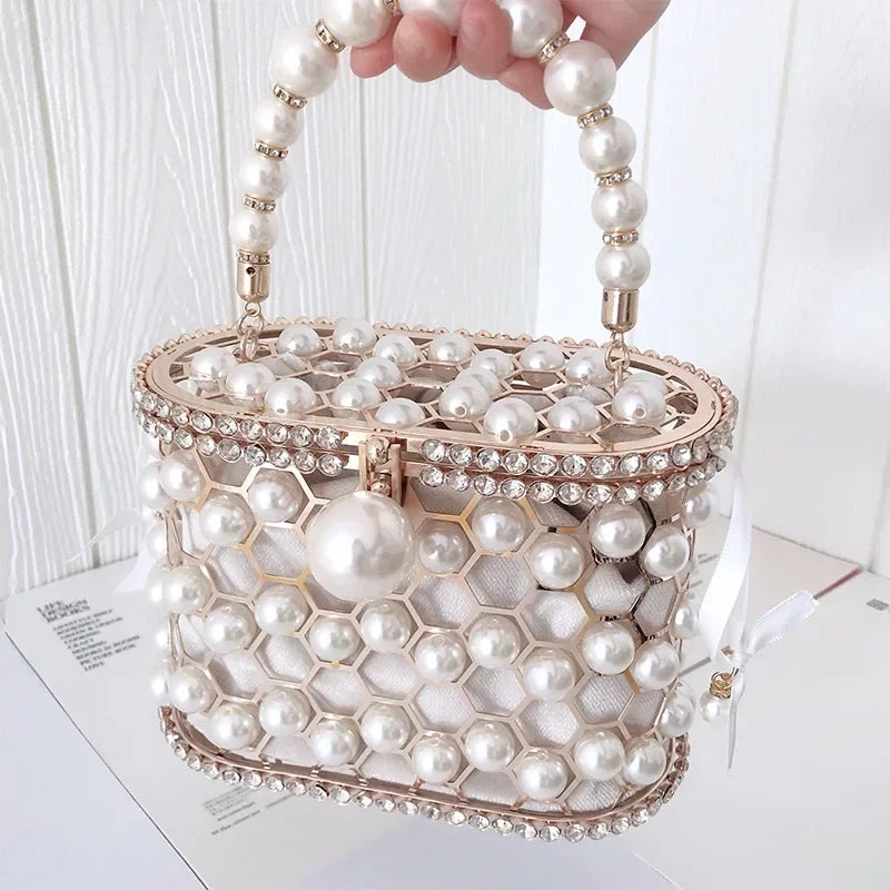 Pearl Metallic Bucket Clutch