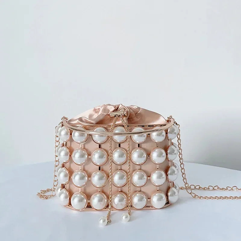 Pearl Metallic Bucket Clutch