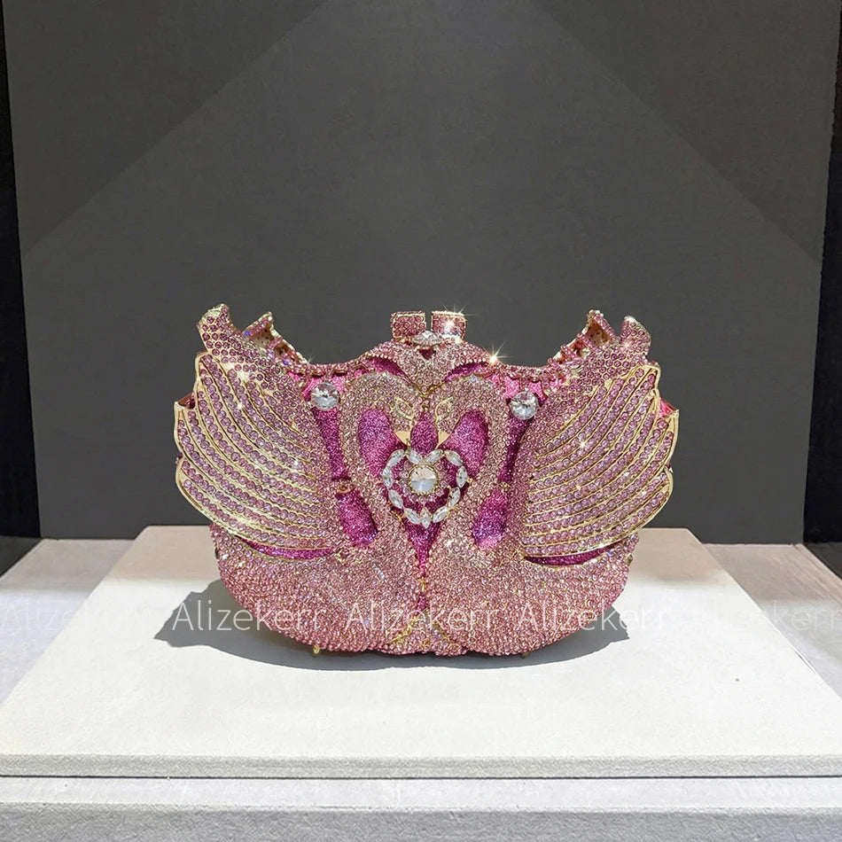 Swan Rhinestone Metal Clutch