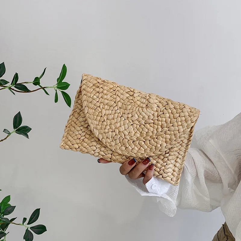 Straw Knitted Envelope Clutch