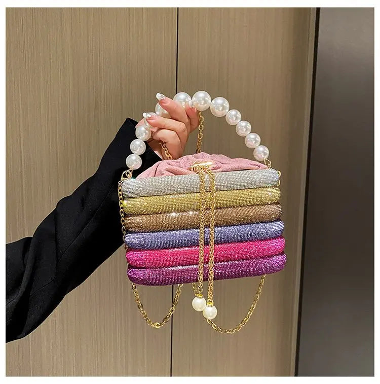 Pearl Metallic Bucket Clutch