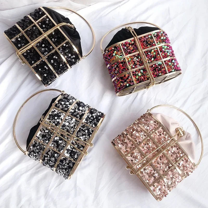 Pearl Metallic Bucket Clutch