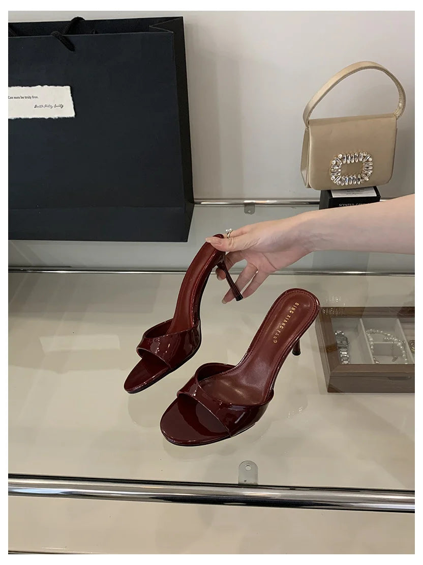 Patent Open Toe Mules